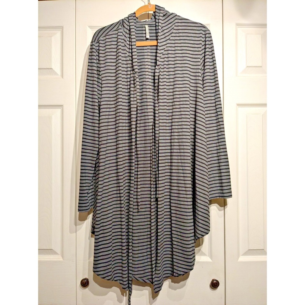 NYAH Angled Hem Hooded Cardigan Long Sleeve Womens Sz: L Striped High Slits
